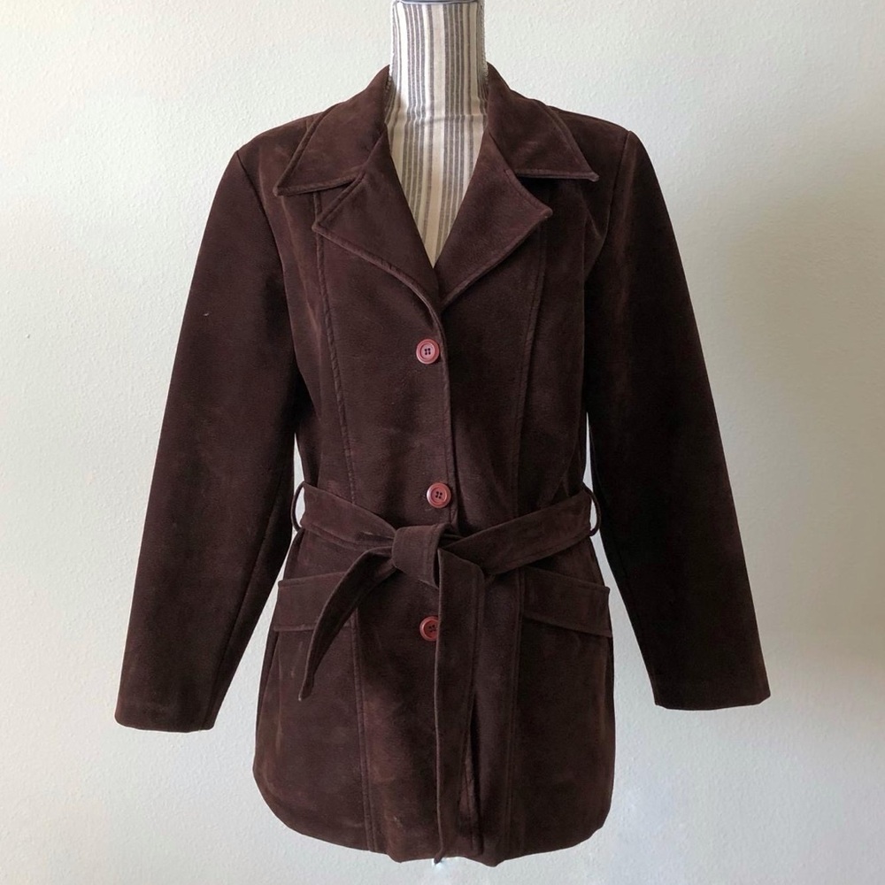 Women’s brown suede like jacket, size 10.